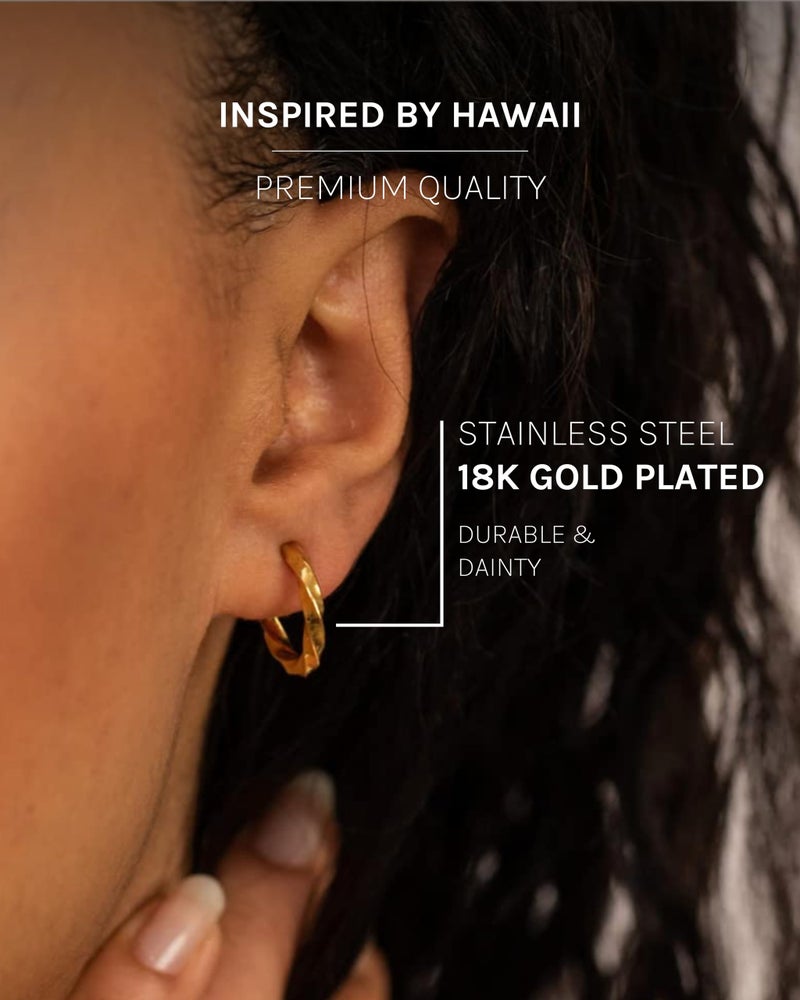 PURELEIÂ® Kelani Hoop Earrings (gold) â€“ 18K Gold plated stainless steel jewelry â€“ Water-resistant earrings for women â€“ 0,59 inch diameter â€“ Fashion jewelry for your individual look - Image 3
